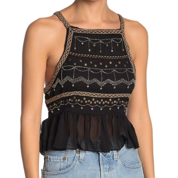 Free People Tops - Free‎ People Embroidered Black Sleeveless Top